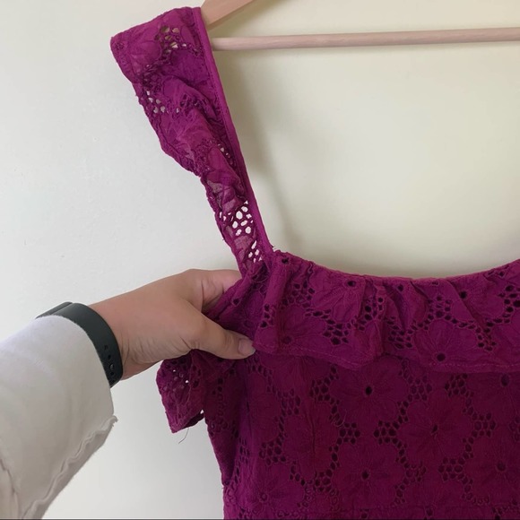 Lulu’s Biscay Magenta Ruffled Eyelet Lace Sleeveless Dress in Large - Picture 7 of 15